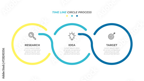 Infographics circles timeline process with 3 steps, options. Vector illustration template. photo