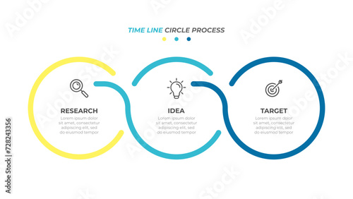 Infographics circles timeline process with 3 steps, options. Vector illustration template.
