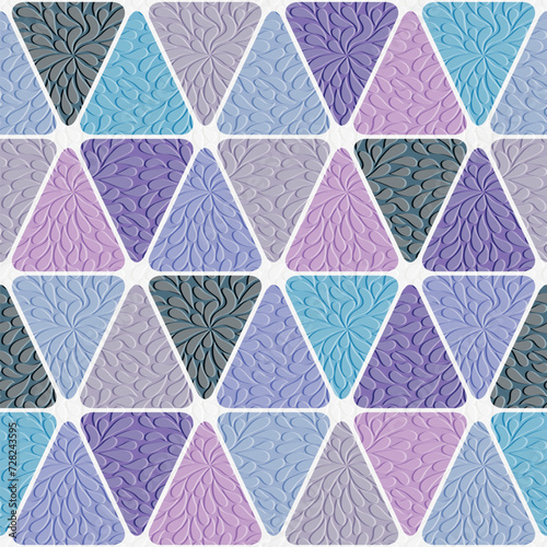 Vector seamless geometric pattern with triangles of boho colors with vintage translucent paisley pattern on white backgroundn on white background photo