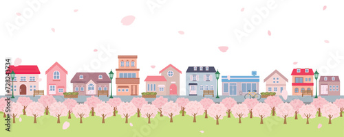 桜の咲く春の街並み