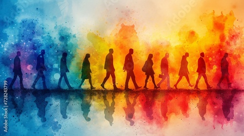 Colorful People Walking in a Rainbow Row Generative AI