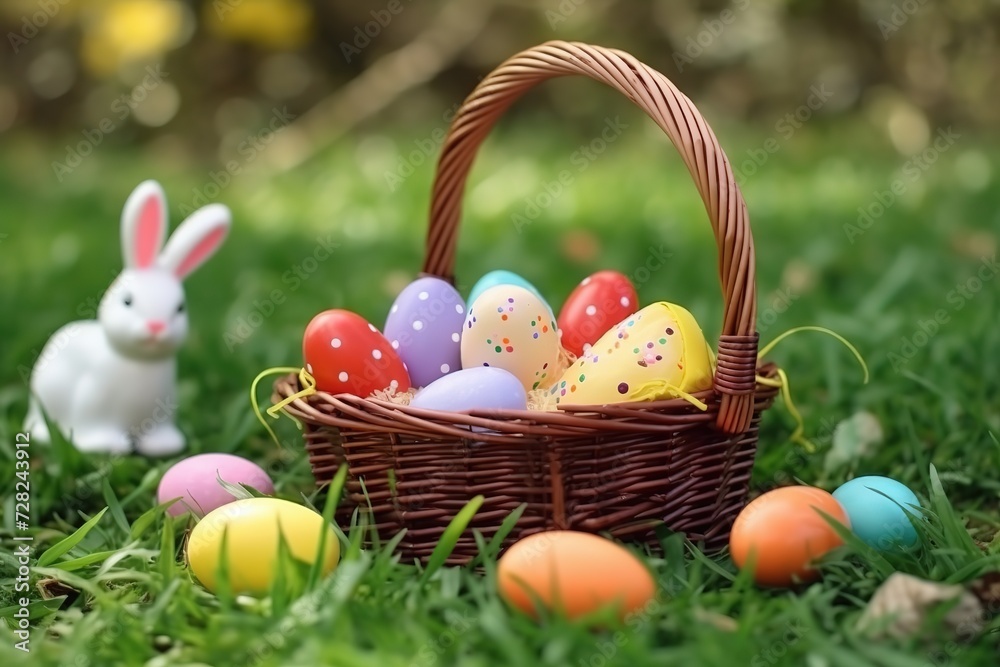 Happy Easter background, Easter eggs scene, Easter bunny ears with easter eggs, Easter poster background template with Easter eggs in the nest, Easter party concept. Happy Easter background, Easter eggs scene, Easter bunny ears with easter eggs, Easter poster background template with Easter eggs in the nest, Easter party concept.