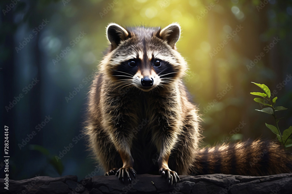 raccoon with nature background