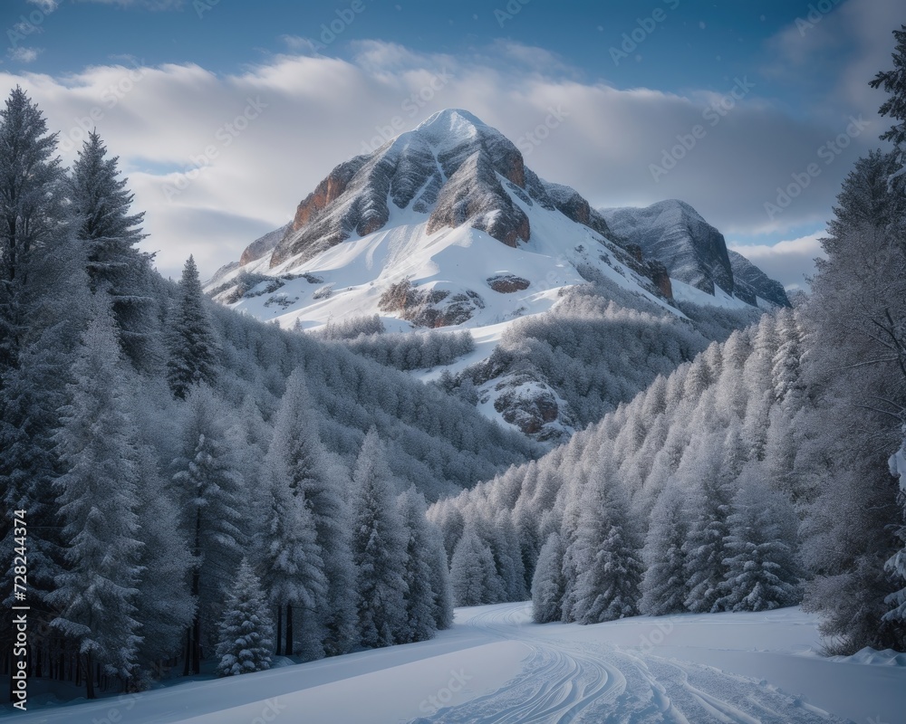 Winter landscape in the mountains with snow