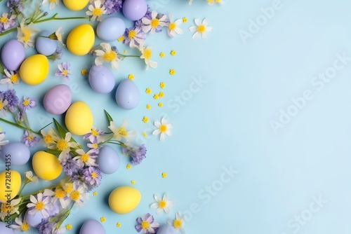 Happy Easter background, Easter eggs scene, Easter bunny ears with easter eggs, Easter poster background template with Easter eggs in the nest, Easter party concept.