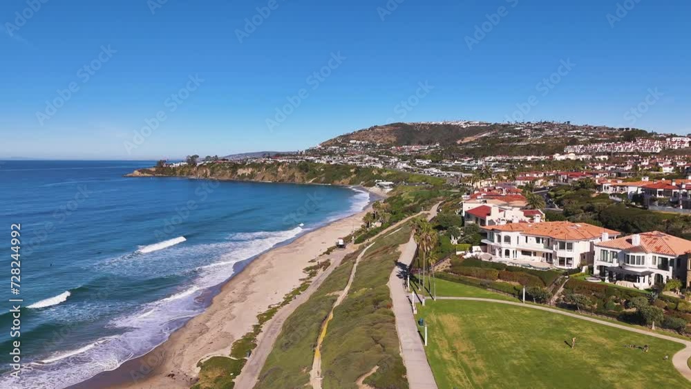 Aerial View of Ocean front Luxury Mansions on California coast