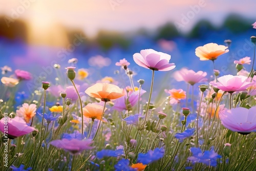 Watercolor painting of morning glory flowers with leaves in the background photo