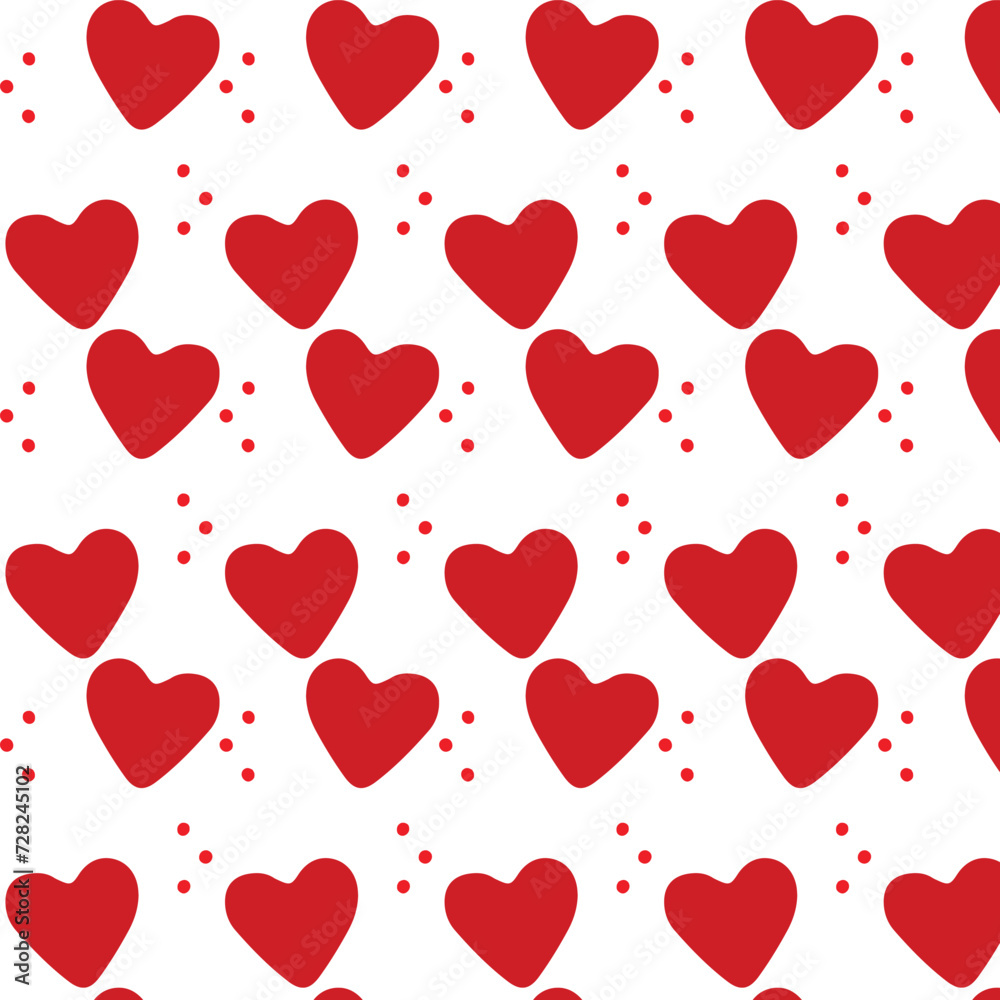 Seamless pattern with red hearts. Romantic love symbol of valentine day with background