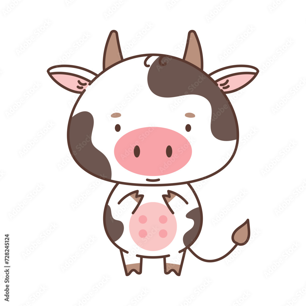 Cute cow in kawaii style. Cute animals in kawaii style. Drawings for children. Isolated vector illustration Cute cow in kawaii style. Cute animals in kawaii style. Drawings for children. Isolated vector illustration