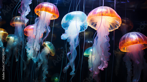 colourful, jelly fishes, long and hypnotic
