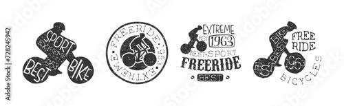 Freeride Bicycle Extreme Sport Vintage Label Vector Set