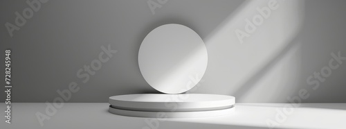 Minimalist White Podium with Circular Backdrop and Shadow. © _veiksme_