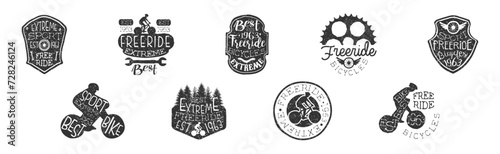 Freeride Bicycle Extreme Sport Vintage Label Vector Set