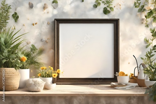 Mock up poster frame in summer concept exterior background, 3D render