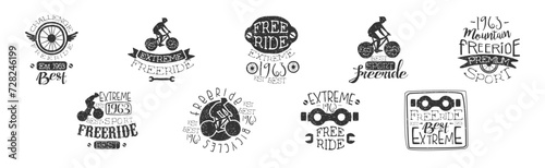 Freeride Bicycle Extreme Sport Vintage Label Vector Set