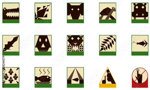 Illustration vector graphic of collection archaeological museum icon pictogram set with geometric flat design style. Perfect for archaeological museum sign system, icon pictogram zoo, pictogram design