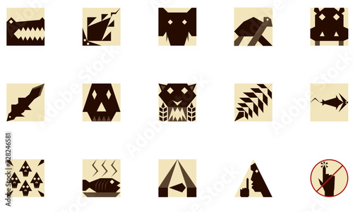 Illustration vector graphic of collection archaeological museum icon set with geometric flat design style. Perfect for archaeological museum sign system, icon pictogram zoo, prehistorical concept.