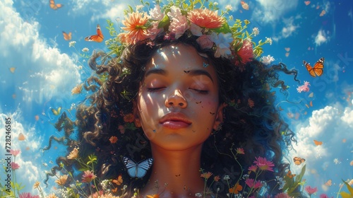 Flower Power A Flower-Crowned Woman Embraces the Beauty of Nature Generative AI