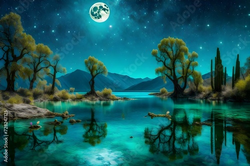 night landscape with moon and water