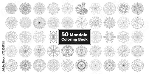 Bundle of 50 Simple Mandala For Coloring Book,