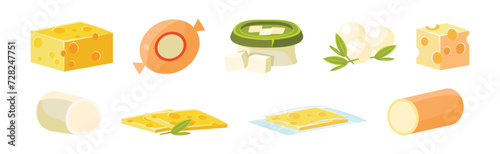 Cheese Different Type Flat Icon and Object Vector Set