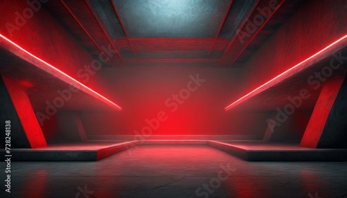 carpet on stage, Empty underground background with red lighting with space for text or product, Ai Generate