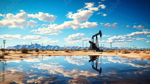 Oil drilling rigs in an oil field in the desert. Extracting oil from the ground. Oilfield services contractor. Oil drilling rig. Oil production, natural gas, liquids.