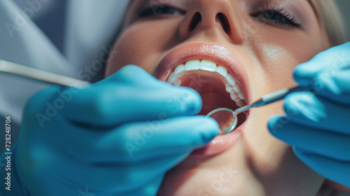 Woman Getting Dental Checkup by Dentist  Routine Examination of Teeth