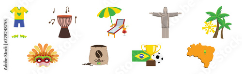 Brazilian Culture Colorful Symbol and Object Vector Set © topvectors