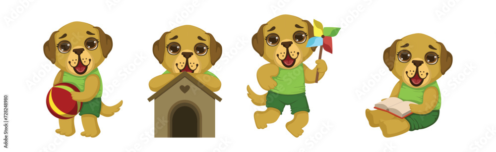 Cute Puppy Dog Character Engaged in Different Activity Vector Set Cute Puppy Dog Character Engaged in Different Activity Vector Set
