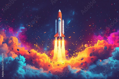 Rocket Blasting Off to Space A Stunning Spacecraft Illustration Generative AI