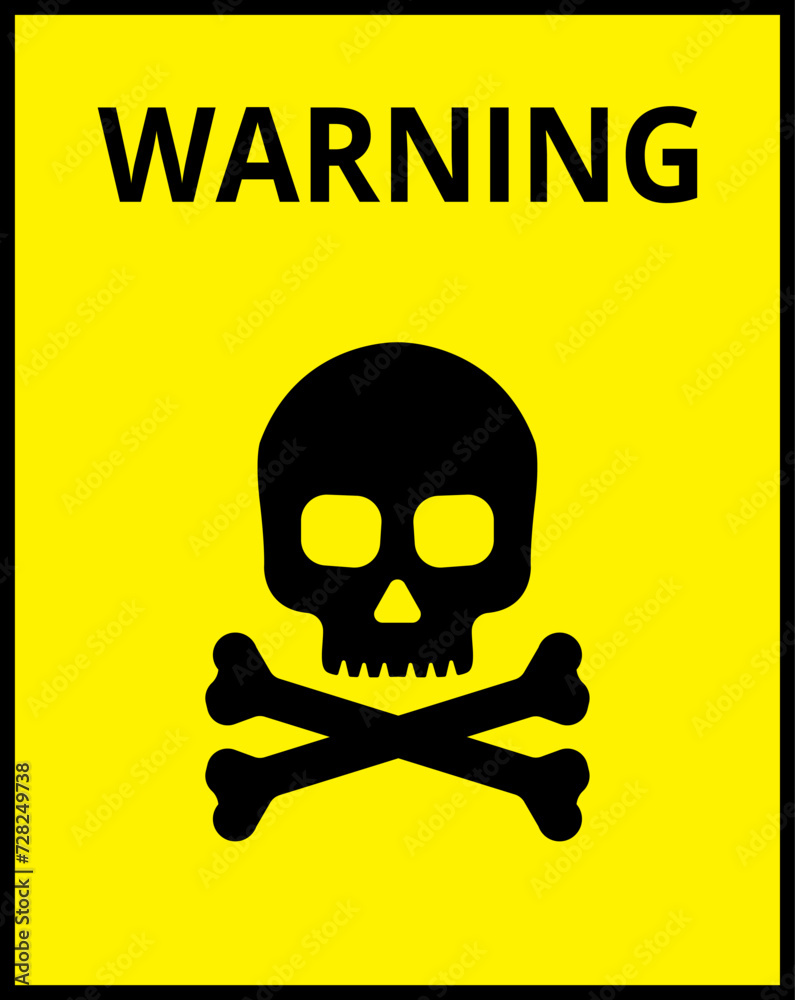 Sign Poison. Danger sign with skull. Toxic, electricity or chemical Warning icon. Danger Yellow triangle sign with skull and crossbones icon. Symbol of death. Sign Poison. Danger sign with skull. Toxic, electricity or chemical Warning icon. Danger Yellow triangle sign with skull and crossbones icon. Symbol of death.