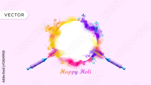 Colorful holi festival color splash with circular frame and background vector illustration. Holi template design for advertising marketing and sale promotion.
