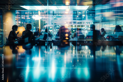 group of people silhouettes in conference room at meeting discussing business