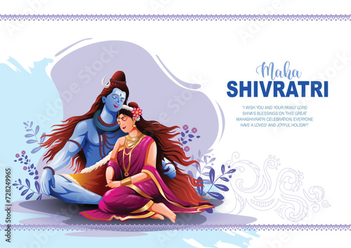 happy maha Shivratri with Shiva parvati devi, a Hindu festival celebrated of lord shiva night, english calligraphy. abstract vector illustration design