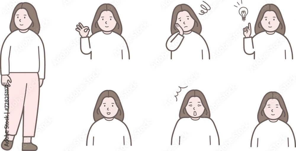 色々な表情の女性のイラストセット
色々な表情の女性のイラストセット