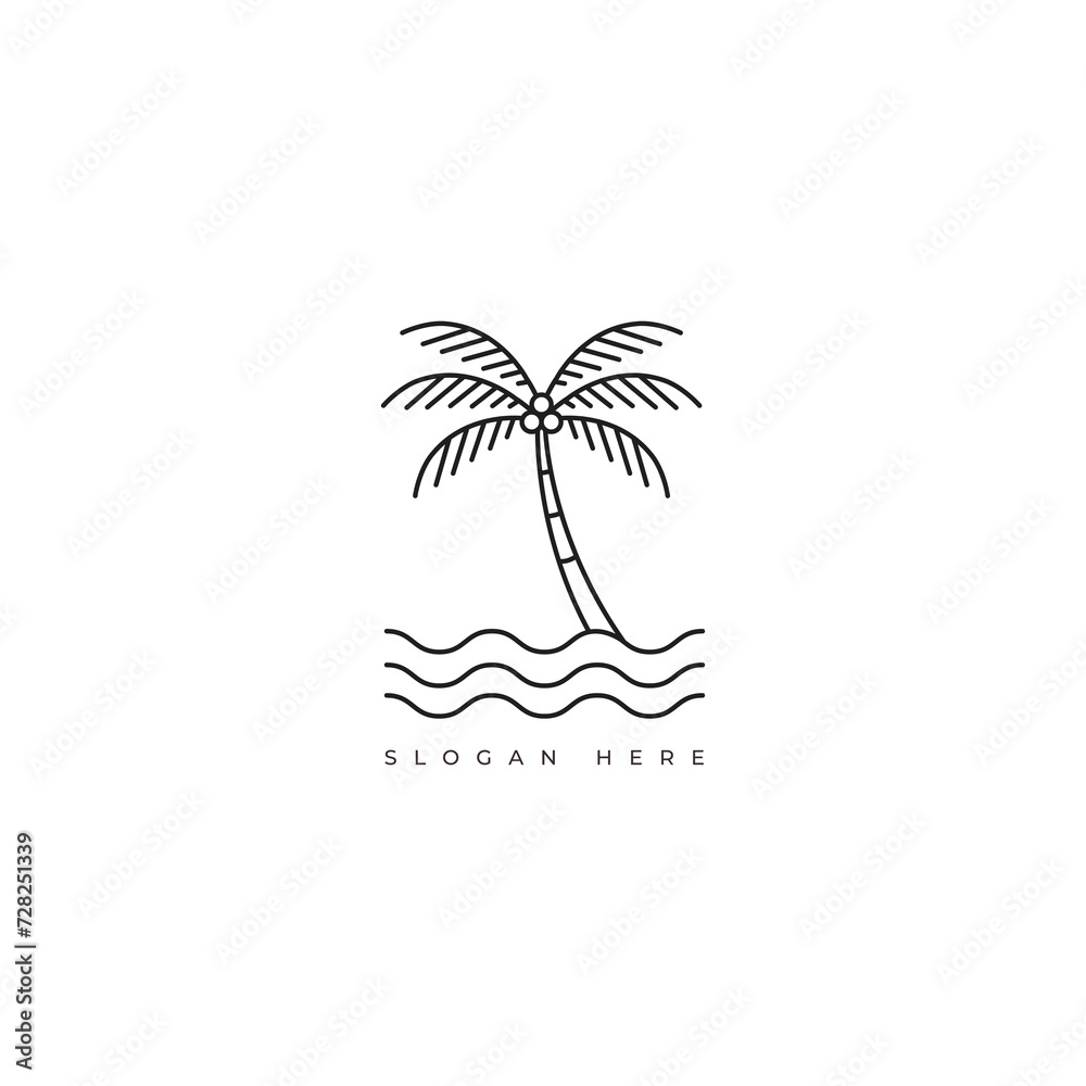 beach paradise line logo design graphic vector