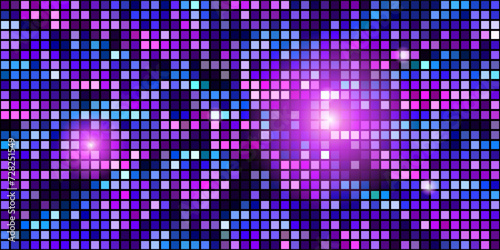 Purple discoball glamour pattern with mirror mosaic texture. Night club background with square sequins. Luxury party bg. Vector illustration. Vintage abstract wallpaper.