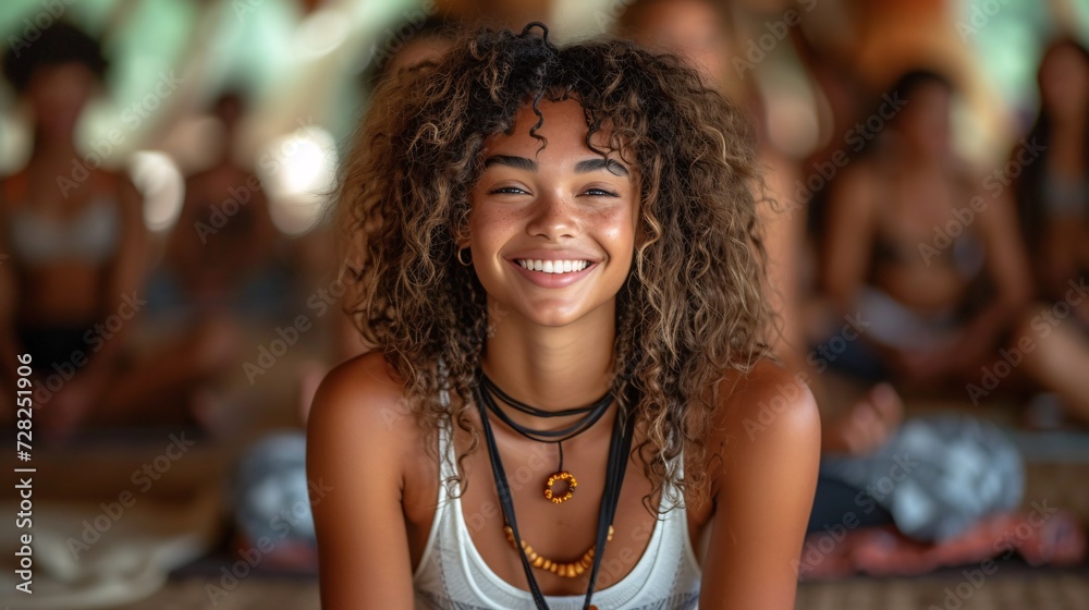 Smiling Woman with Long Hair and Necklace, Celebrating the Month of August Generative AI Smiling Woman with Long Hair and Necklace, Celebrating the Month of August Generative AI