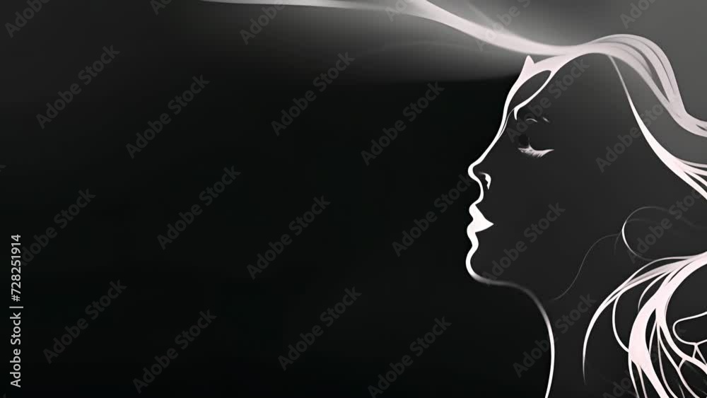 Artwork of a woman's profile with flowing, white, streamlined hair
Artwork of a woman's profile with flowing, white, streamlined hair