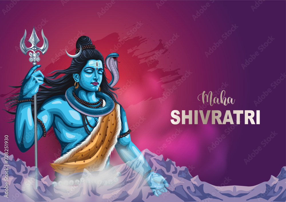 happy maha Shivratri with trisulam, a Hindu festival celebrated of lord shiva night, english calligraphy. abstract vector illustration design