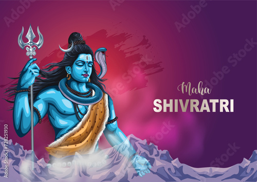 happy maha Shivratri with trisulam, a Hindu festival celebrated of lord shiva night, english calligraphy. abstract vector illustration design photo