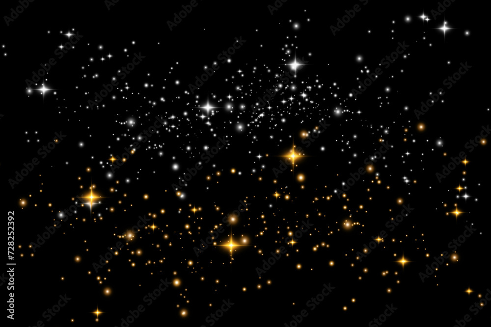 Christmas Abstract stylish light effect on a black transparent background. Yellow dust yellow sparks and golden stars shine with special light