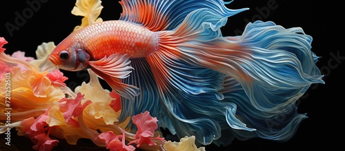 Ornamental betta fish close up, isolated with the appearance of a large aquarium photo
