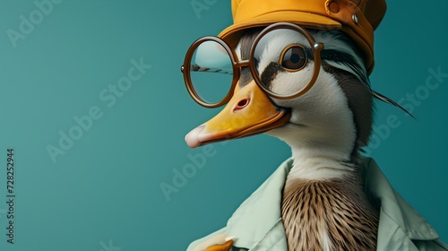 Funny Duck Wearing Jacket and Glasses