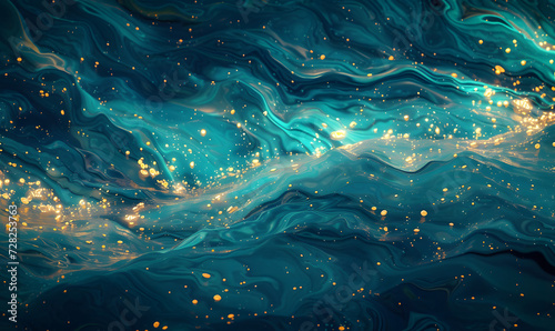 blue water flowing in the water with lights in the background Generative AI