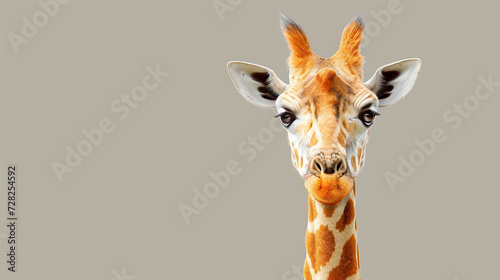 Giraffe head isolated on beige background.