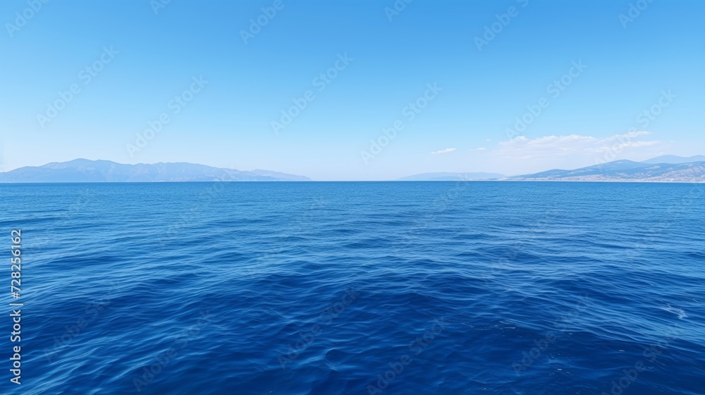 Obraz premium Seascape with blue sea and mountains in the background,