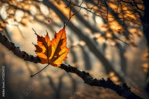 The last leaf in a branch of a tree in autumn