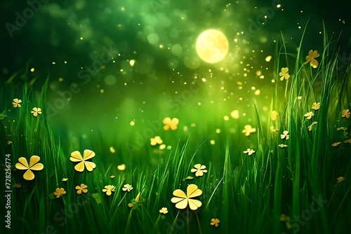 gold in the grass. St. Patricks Day night background naturaly HD glow photo
